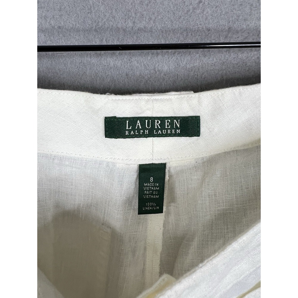 LAUREN Ralph Lauren Linen Pants Size 8 White side stripe Wide Leg Beach Cruise - Picture 3 of 9